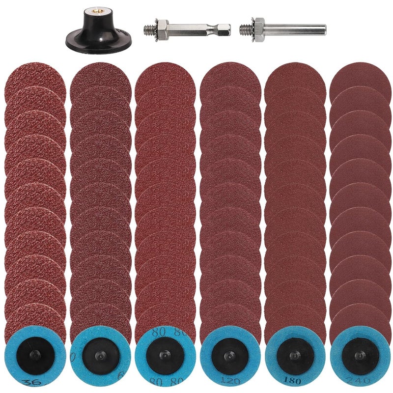 Shineboc 75Pcs 2 Inch Quick Change Sanding Discs Hardened Material Die Grinder Abrasive Set with 1/4" Roll Lock Holder Power Drill Accessories for Metal Wood Grinding Deburring Rust & Paint Removal - Image 1